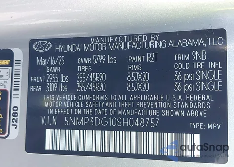 2025 Hyundai Santa Fe Hybrid Limited from USA, damaged, VIN 5NMP3DG10SH048757